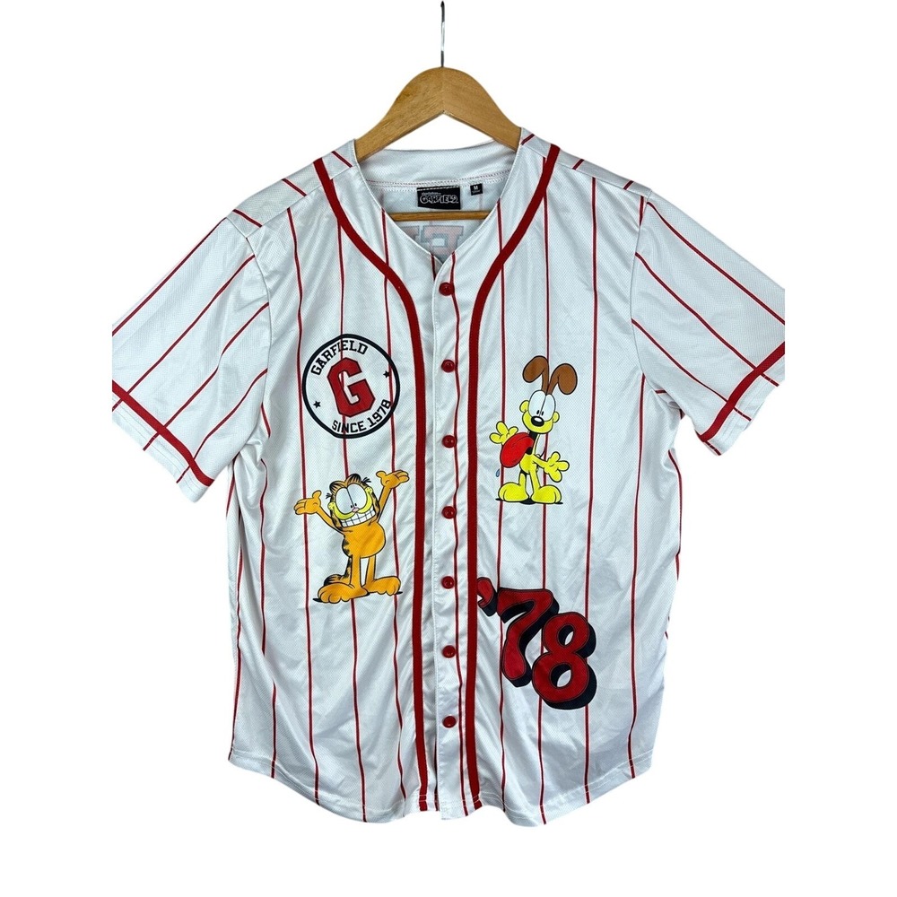 Official Garfield Striped Baseball Jersey Size Medium Odie Nickelodeon Red/White